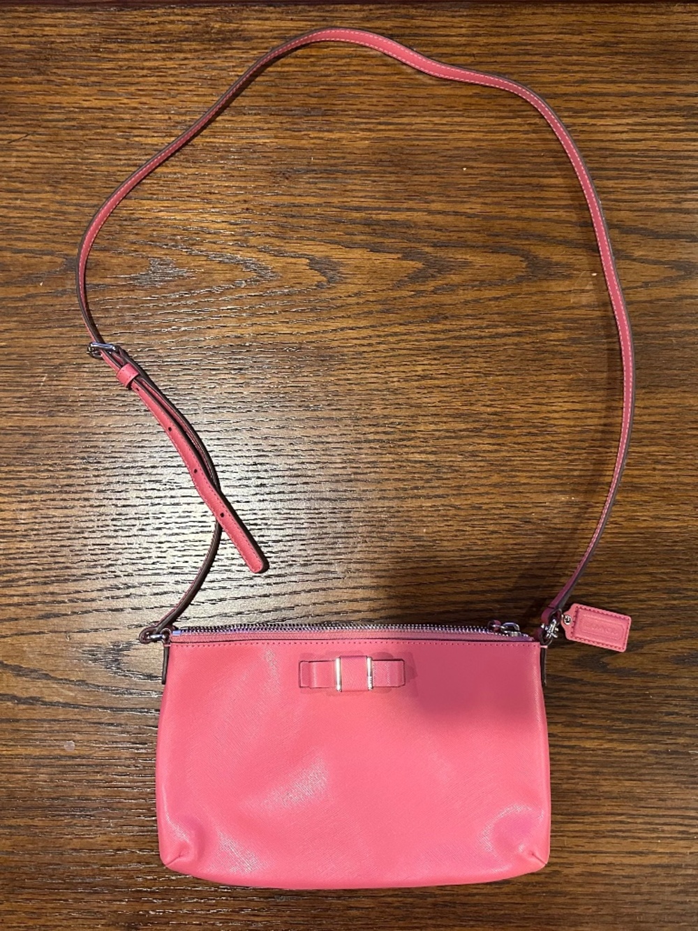 Coach Pink Leather Mini Crossbody Bag with Bow